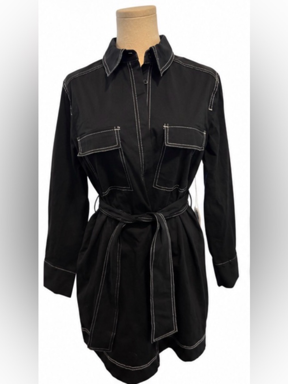 Petal + Pup Morph Contrast Stitch Mini Shirt Dress Black Size Large NWT